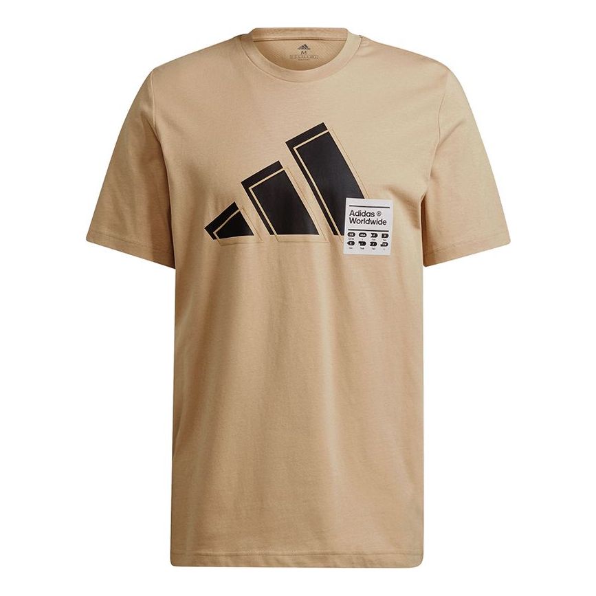 adidas 3bar Logo Tee Logo Printing Sports Round Neck Short Sleeve Khaki GU3644