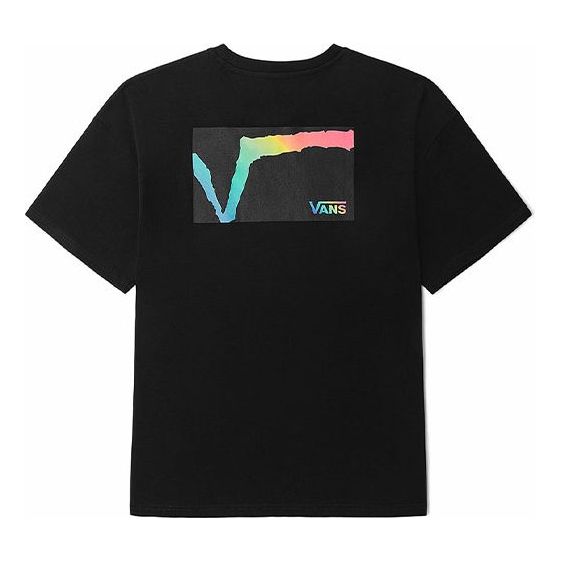 Vans Rainbow Funny Logo Loose Round Neck Short Sleeve Couple Style Black VN0A5H84BLK