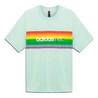 adidas neo U Pd Tee3 Rainbow Logo Printing Round Neck Sports Short Sleeve Couple Style Mint Green H65035