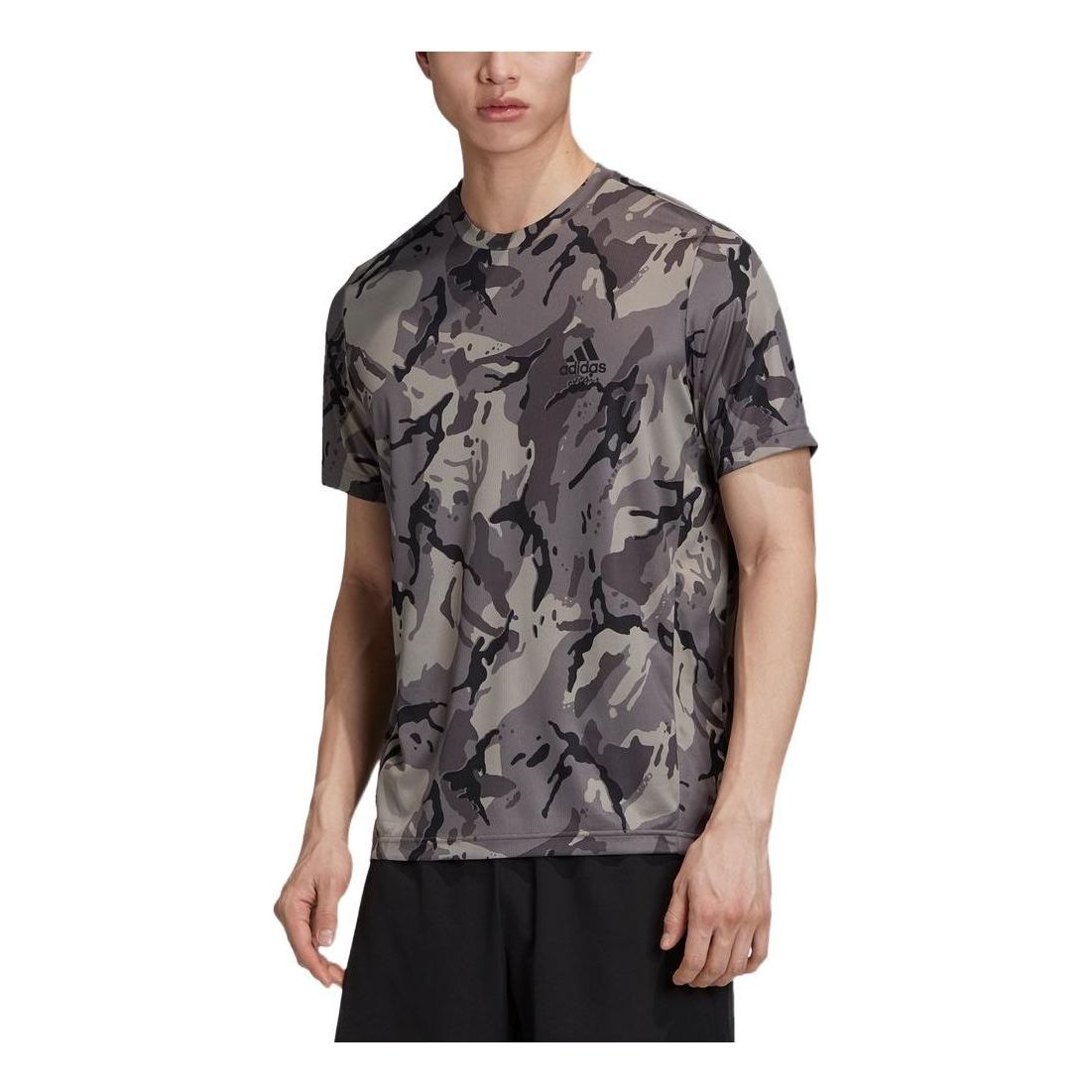 Men's adidas Camouflage Printing Round Neck Pullover Short Sleeve Gray T-Shirt GD5297
