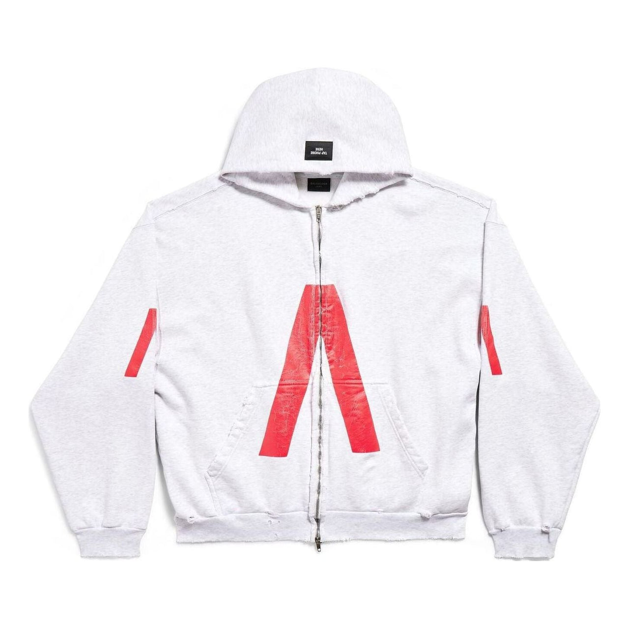 Balenciaga Music Archive Series Connected Zip Up Medium Fit Hoodie 'Light Grey Red' 744457TQVA61561