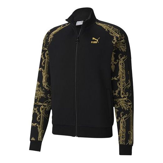 PUMA Luxe Aop Track Full-zip logo Printed Sports Jacket Men Black/Gold 530310-01