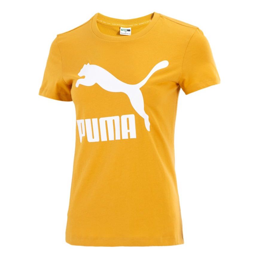 (WMNS) PUMA Classic s Logo Printing Round NeckSport Short Sleeve Yellow 532282-37