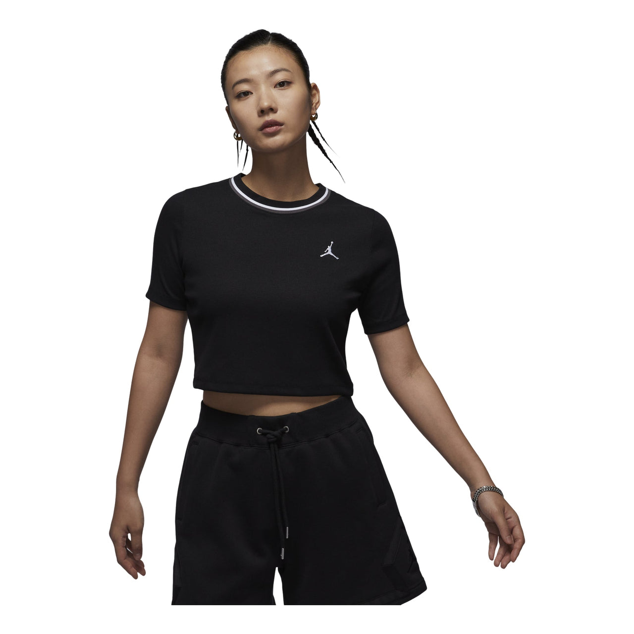 (WMNS) Air Jordan Knit Crop T-shirt Asia Sizing 'Black White' FV7090-010