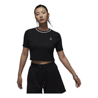 (WMNS) Air Jordan Knit Crop T-shirt Asia Sizing 'Black White' FV7090-010