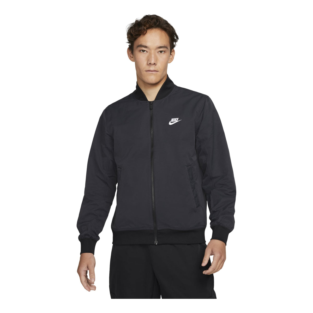 Men's Nike Solid Color Logo Stand Collar Long Sleeves Jacket Black DM6822-010