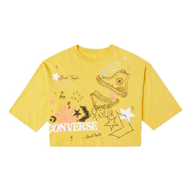 (WMNS) Converse NOTEBOOK DOODLE OS CROP Tee GOLD STRAW Yellow 10022825-A01