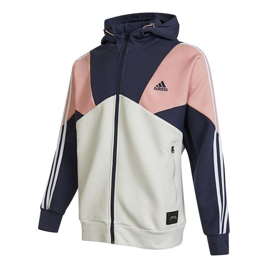 Men's adidas Logo Printing Contrasting Colors Color Block Hooded Jacket Autumn Multicolor HE7470