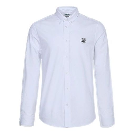 Men's KENZO Tiger Head Embroidered Long Sleeves White Shirt F965CH4001LB-01