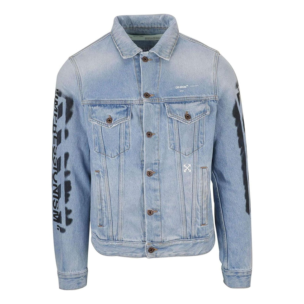 Off-White Alphabet Logo Pattern Printing Cotton Washed Denim Jacket Blue OMYE005R193860157310