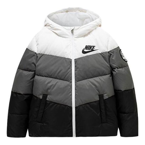 (PS) Nike Colorblock Chevron Puffer Jacket 'White Grey Black' NY2032191GS-006