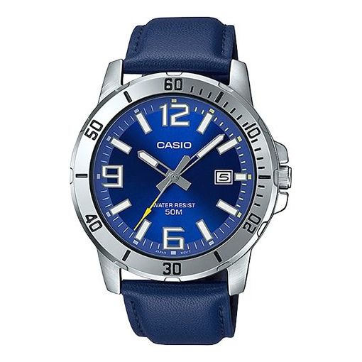CASIO Leather Band Waterproof Business Style Men Mens Blue Analog MTP-VD01L-2BV