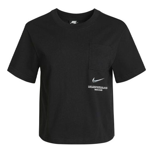 (WMNS) Nike Sportswear Swoosh Short Printed Round Neck Pullover T-Shirt Black CZ8912-010