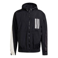 Men's adidas Wnd Mother Contrasting Colors Windproof Hooded Logo Jacket Black GT9769