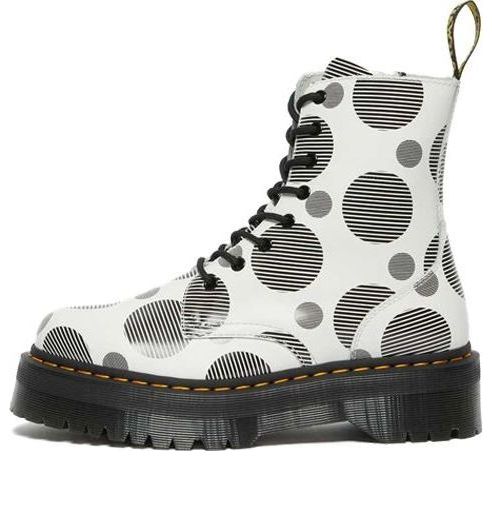 (WMNS) Dr. Martens Jadon Polka Dot Smooth Leather Platform Boots 'White Black' 26882101