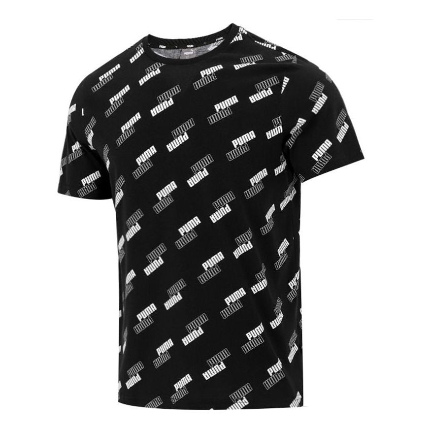 PUMA Full Print Logo Round Neck Breathable Round Neck Short Sleeve Black 846430-01