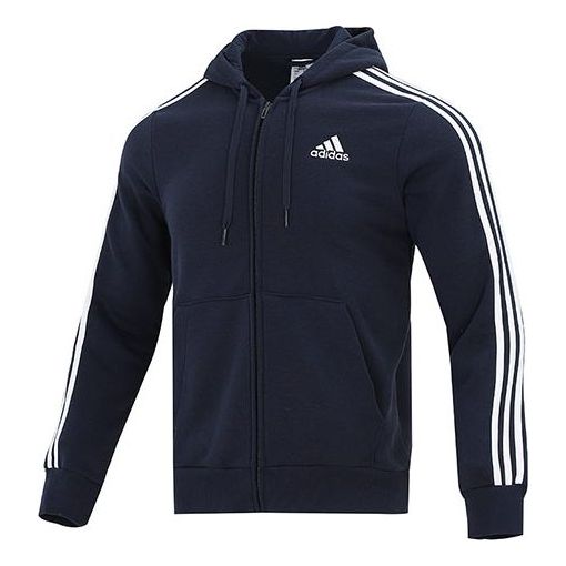Men's adidas 3S Fl Fz Hd Cardigan Jacket Navy Blue GK9053