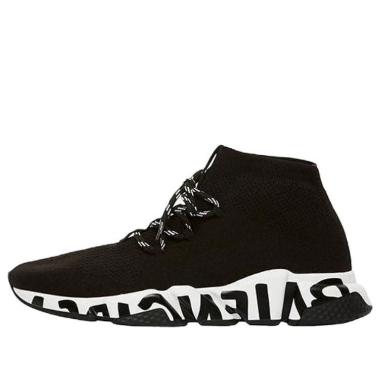 Balenciaga Speed Lace Up Sneakers 'Black Recycled Knit with Black Grafffiti Sole Unit' 621611W05GE1015