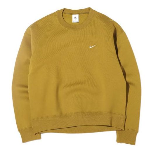 Men's Nike Lab Fleece Crew Solid Color Plush Stay Warm Sports Round Neck Pullover Desert Green DA0318-318
