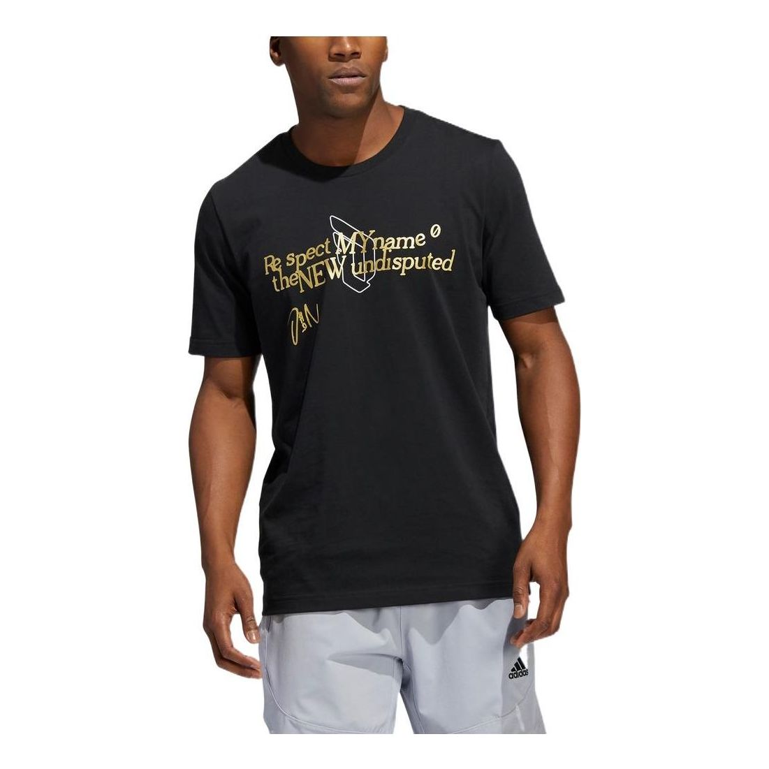 Men's adidas Casual Alphabet Solid Color Sports Short Sleeve Black T-Shirt HB5453