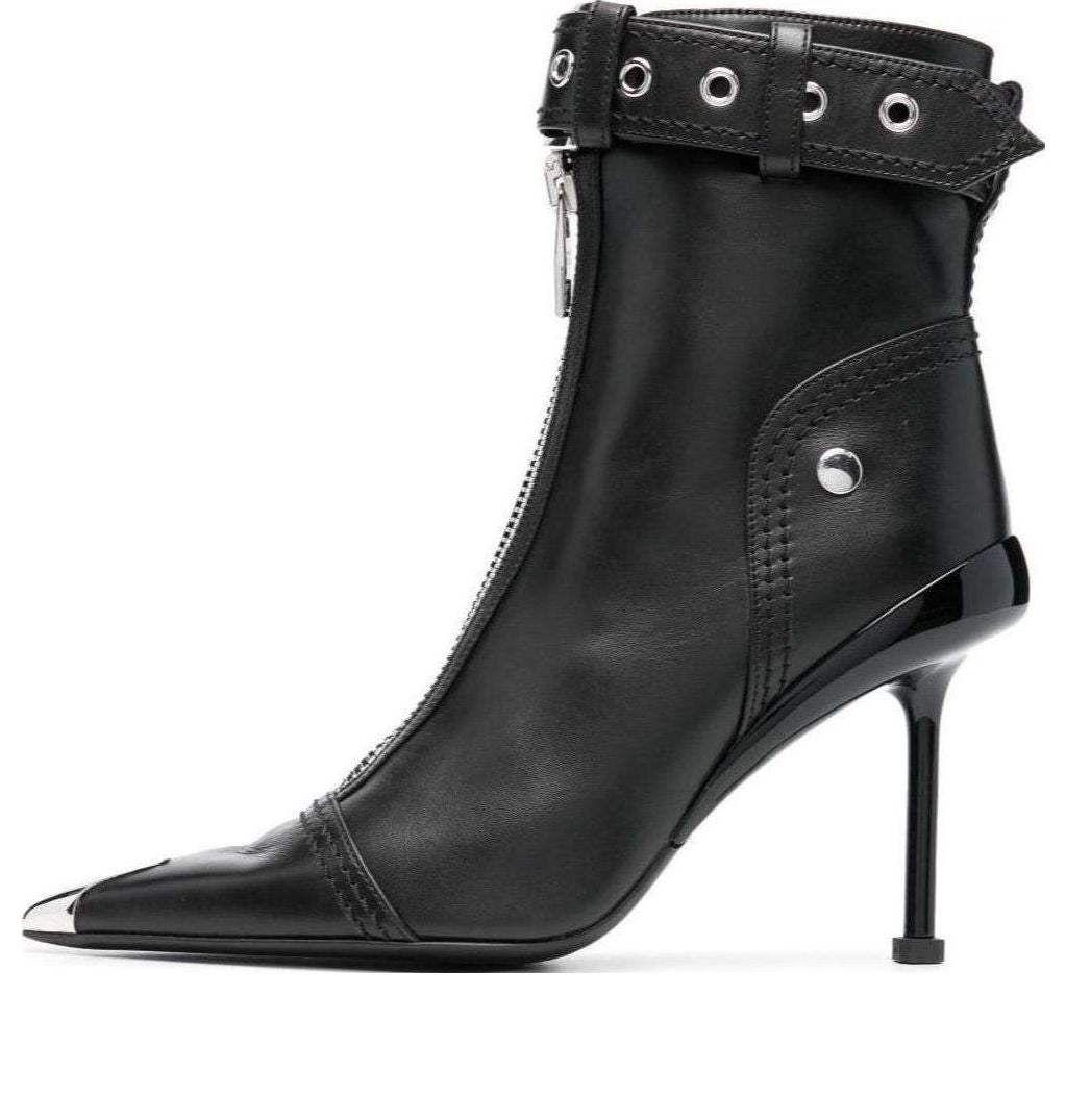 (WMNS) Alexander McQueen Leather Heel Ankle Boots 'Black' 768101WIDR41081