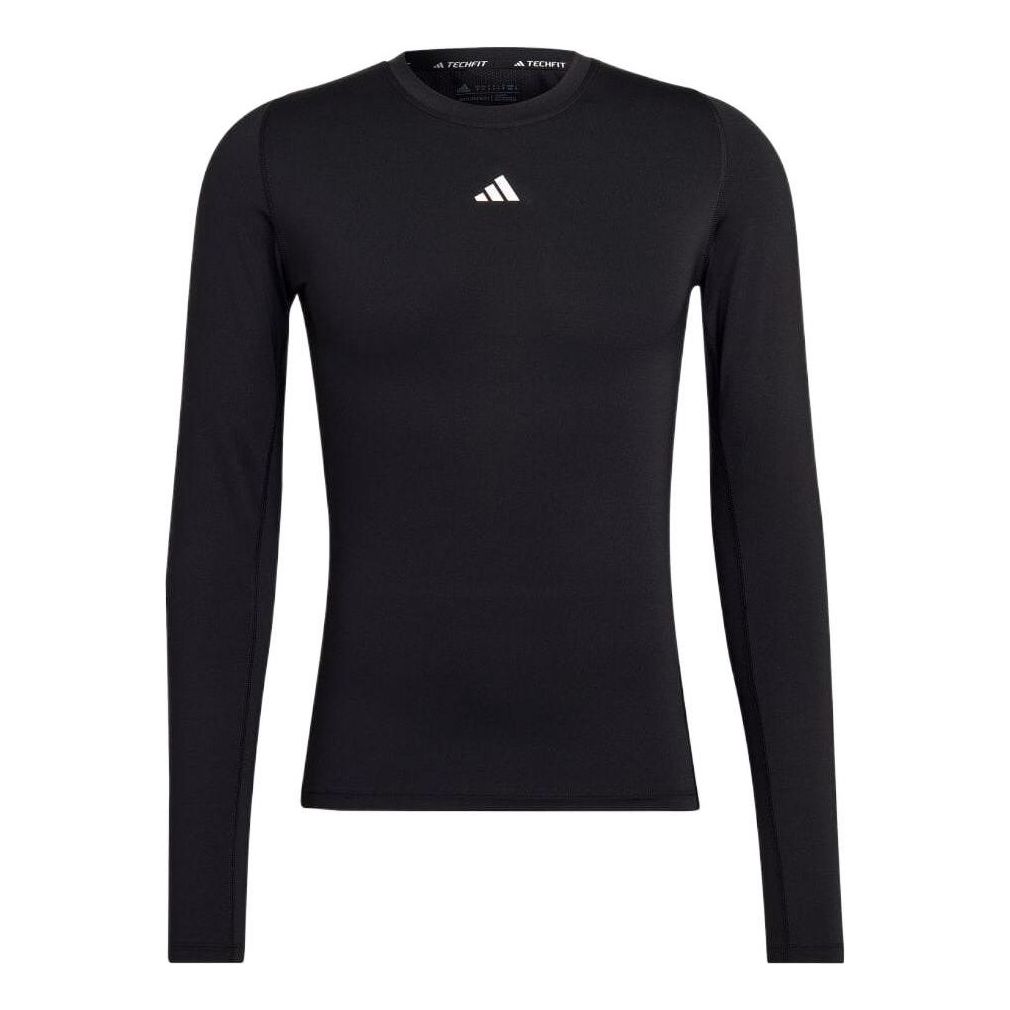 Men's adidas Solid Color Logo Slim Fit Sports Training Long Sleeves Black T-Shirt HK2336