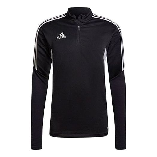 Men's adidas Condivo 22 Logo Stripe Half Zipper Training Long Sleeves Japanese Version Black T-Shirt HA6269