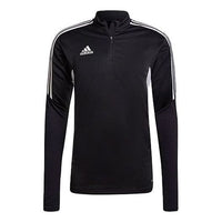 Men's adidas Condivo 22 Logo Stripe Half Zipper Training Long Sleeves Japanese Version Black T-Shirt HA6269