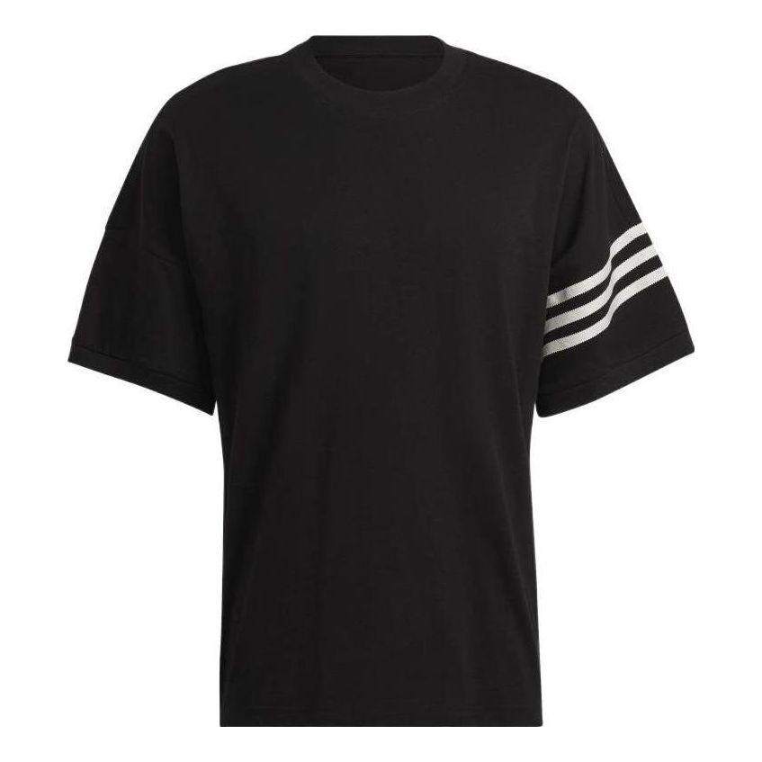 Men's adidas originals Stripe Casual Sports Short Sleeve Black T-Shirt HM1875