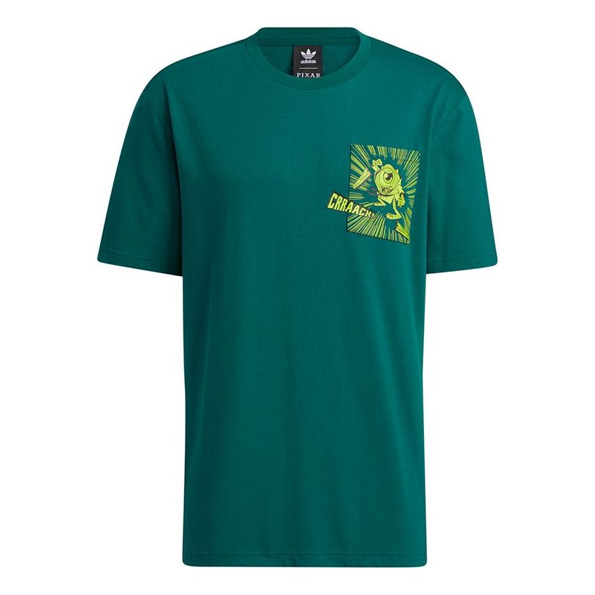 adidas originals x Disney Manga Ss Tee 1 Michael Wazowski Pocket Loose Sports Short Sleeve Men's Green HD9074