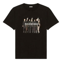 Balenciaga Band Portrait Printing Logo Retro Loose Short Sleeve Unisex Black 612966TIVA11000