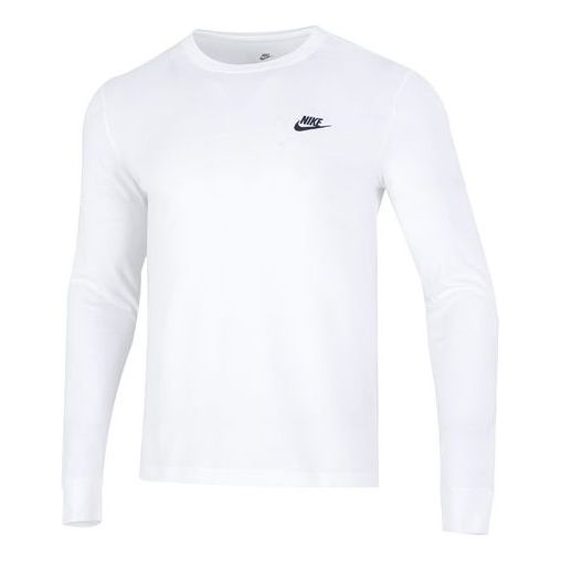 Men's Nike Minimalistic Alphabet Logo Athleisure Casual Sports Round Neck Long Sleeves White T-Shirt DR7822-100