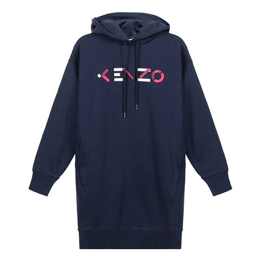 (WMNS) KENZO FW20 Logo Embroidered Fleece Lined hooded Long Sleeves Hoodie Navy Blue FA62RO7724MO-76
