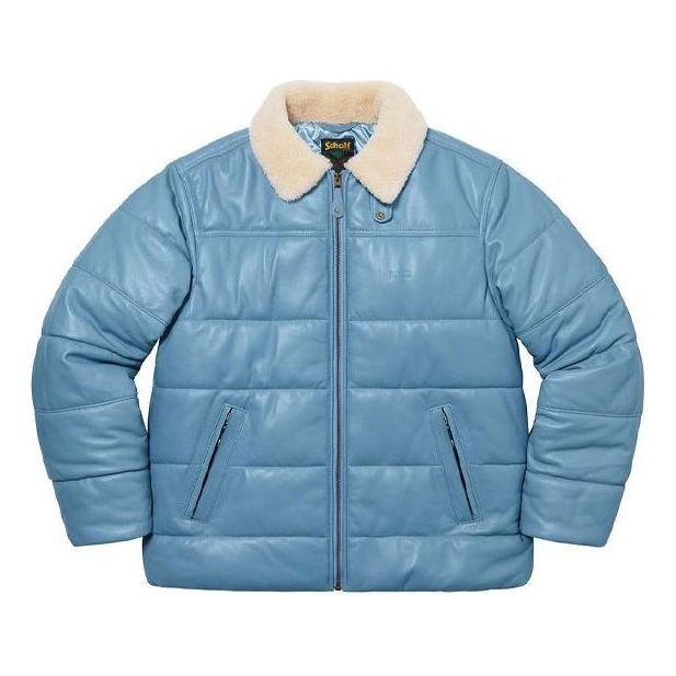 Supreme x Schott Shearling Collar Leather Puffy Jacket 'Teal White' SUP-FW21-356
