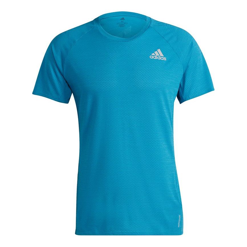adidas Adi Runner Tee Reflective Stripe Quick Dry Breathable Logo Sports Short Sleeve Blue H25048