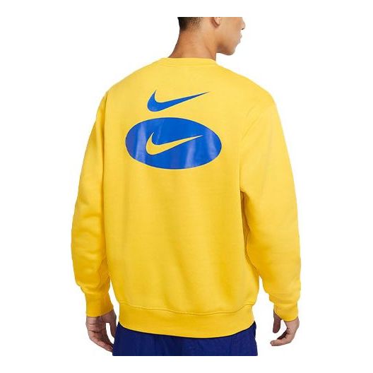Men's Nike As Nsw Sl Bb Crew Logo Casual Sports Fleece Lined Round Neck Long Sleeves Bright Yellow DM5461-709