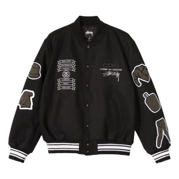 COMME des GARCONS CDG x Stussy SS20 Varsity Jacket Patch baseball Jacket 'Black' 115551