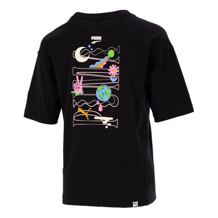 (WMNS) PUMA Printing CasualSport Round NeckShort Sleeve Black 533050-01