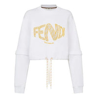 (WMNS) FENDI خريف وشتاء 2021، بلوزة رياضية قصيرة بياقة دائرية وأكمام قابلة للفصل، لون أبيض FS7461AG7CF0ZNM