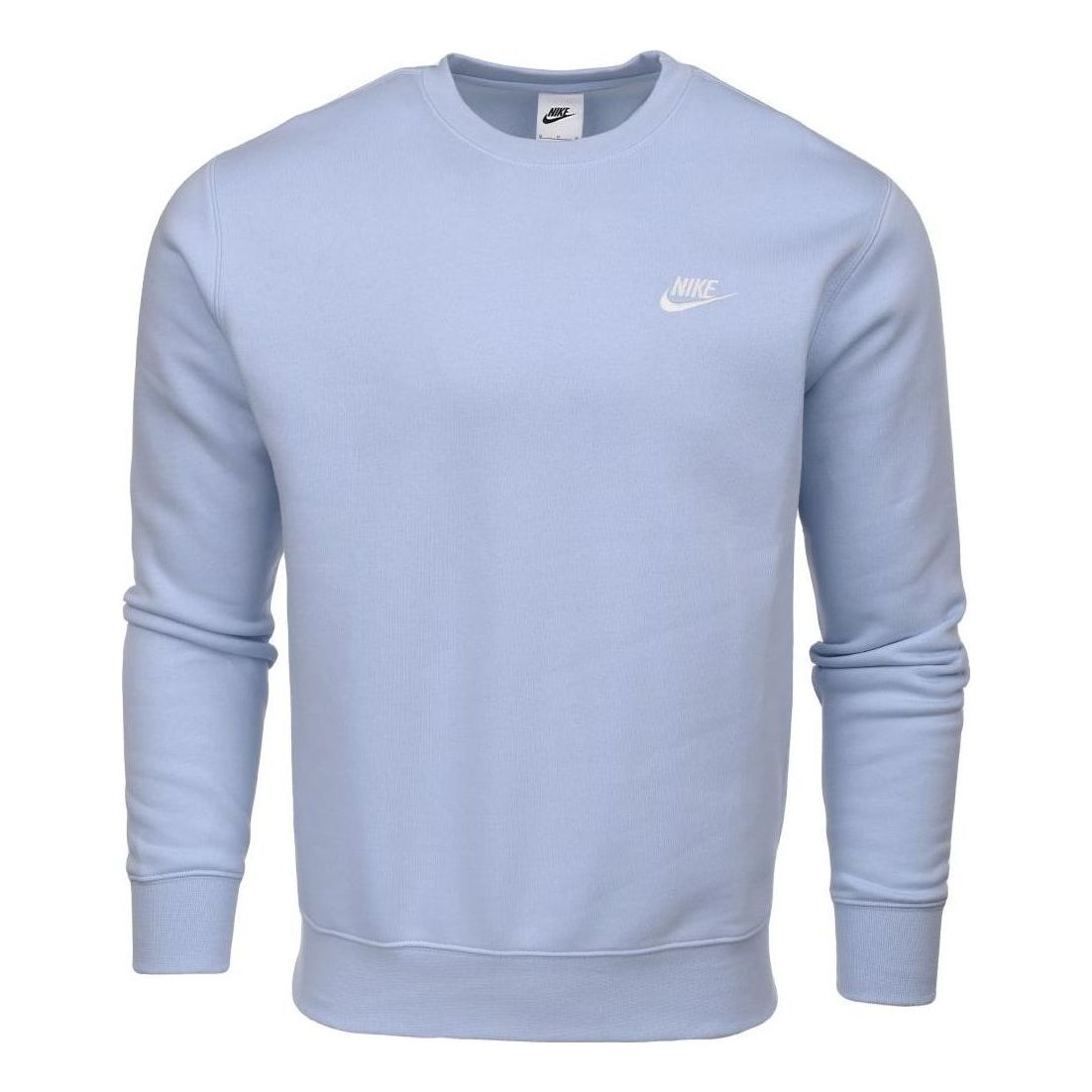Nike Sportswear Club Fleece Solid Color Logo Embroidered Round Neck Long Sleeves Light Blue BV2662-548