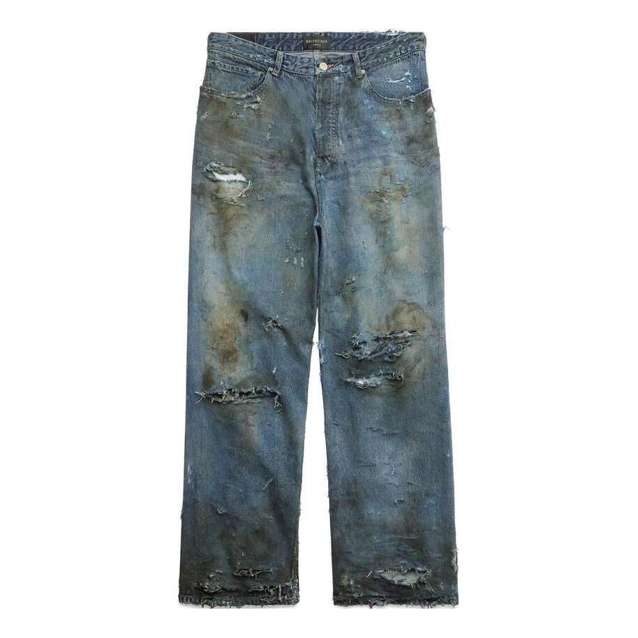 Balenciaga Super Destroyed Baggy Pants 'Light Blue' 745248TNW014012