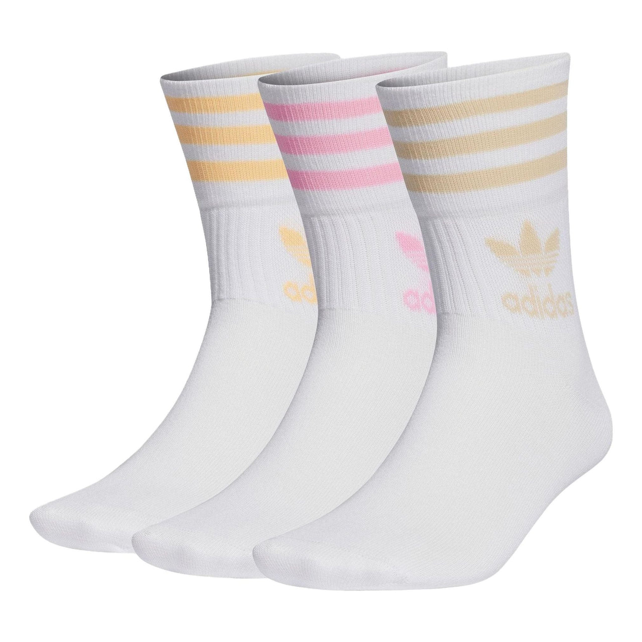 adidas originals Adicolor Mid Cut Crew Sock 'White Pink Yellow' IB9389