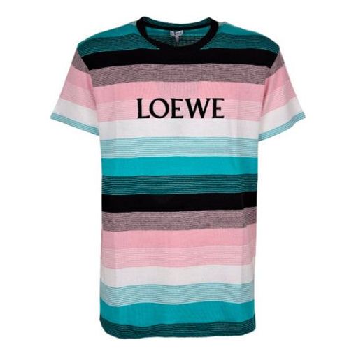 Men's LOEWE Cotton Stripe Embroidered Logo Short Sleeve H6109950PC-9990