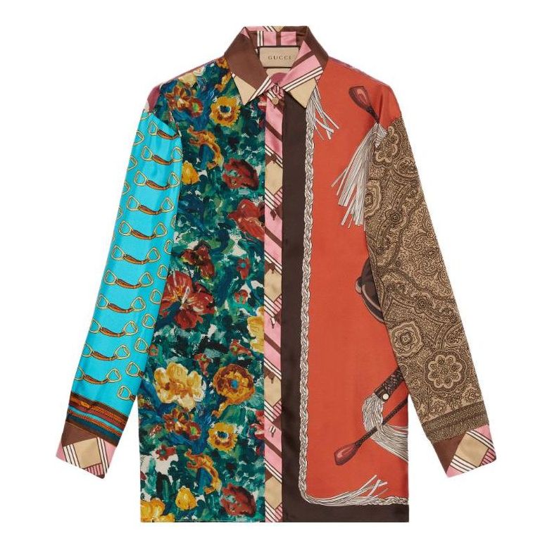 (WMNS) Gucci Heritage Patchwork Print Silk Shirt 'Multi-Color' 764920-ZAPLX-4759
