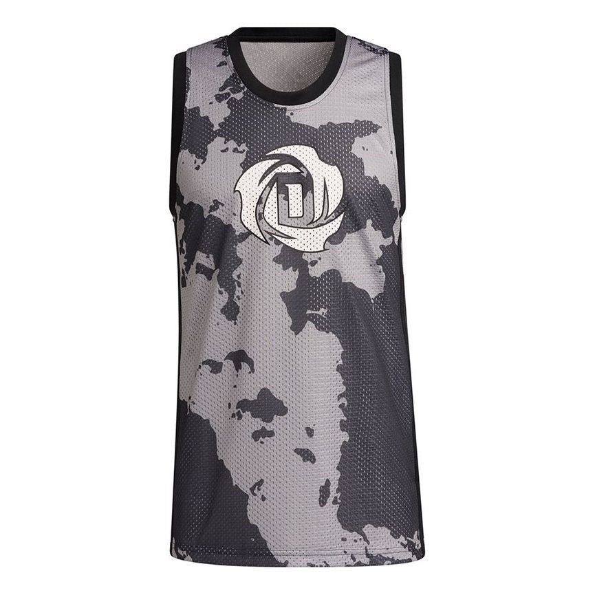 Men's adidas x Ross Crossover Logo Pattern Printing Basketball Sports Black Vest GV4698
