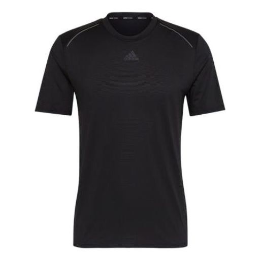 Men's adidas Solid Color Logo Printing Round Neck Hygroscopic Quick Dry Sports Short Sleeve Black T-Shirt HL8794