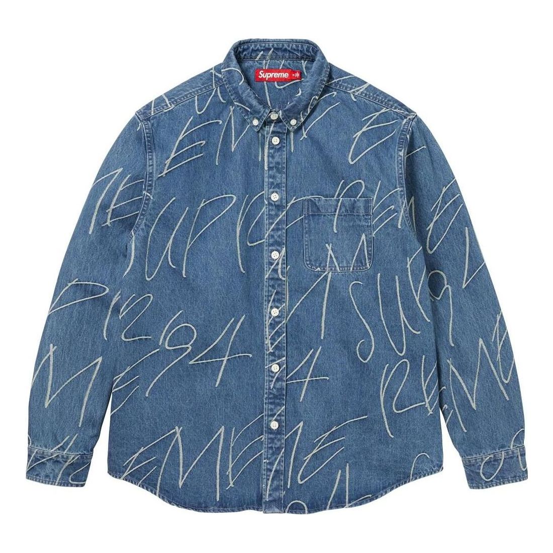 Supreme FW23 Week 8 Handwriting Jacquard Denim Shirt 'Blue' SUP-FW23-152