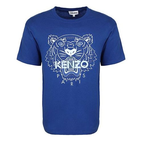Men's KENZO SS21 Solid Color Tiger Head Printing Pattern Short Sleeve Royal blue FB55TS0204YA-71