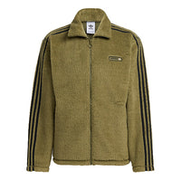 Men's adidas originals Sherpa Fb Tt Stay Warm Stand Collar Sports Jacket Olive Green H31297
