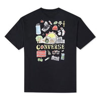 Converse Back Graffiti Cartoon Printing Loose Casual Round Neck Short Sleeve Black 10022038-A04